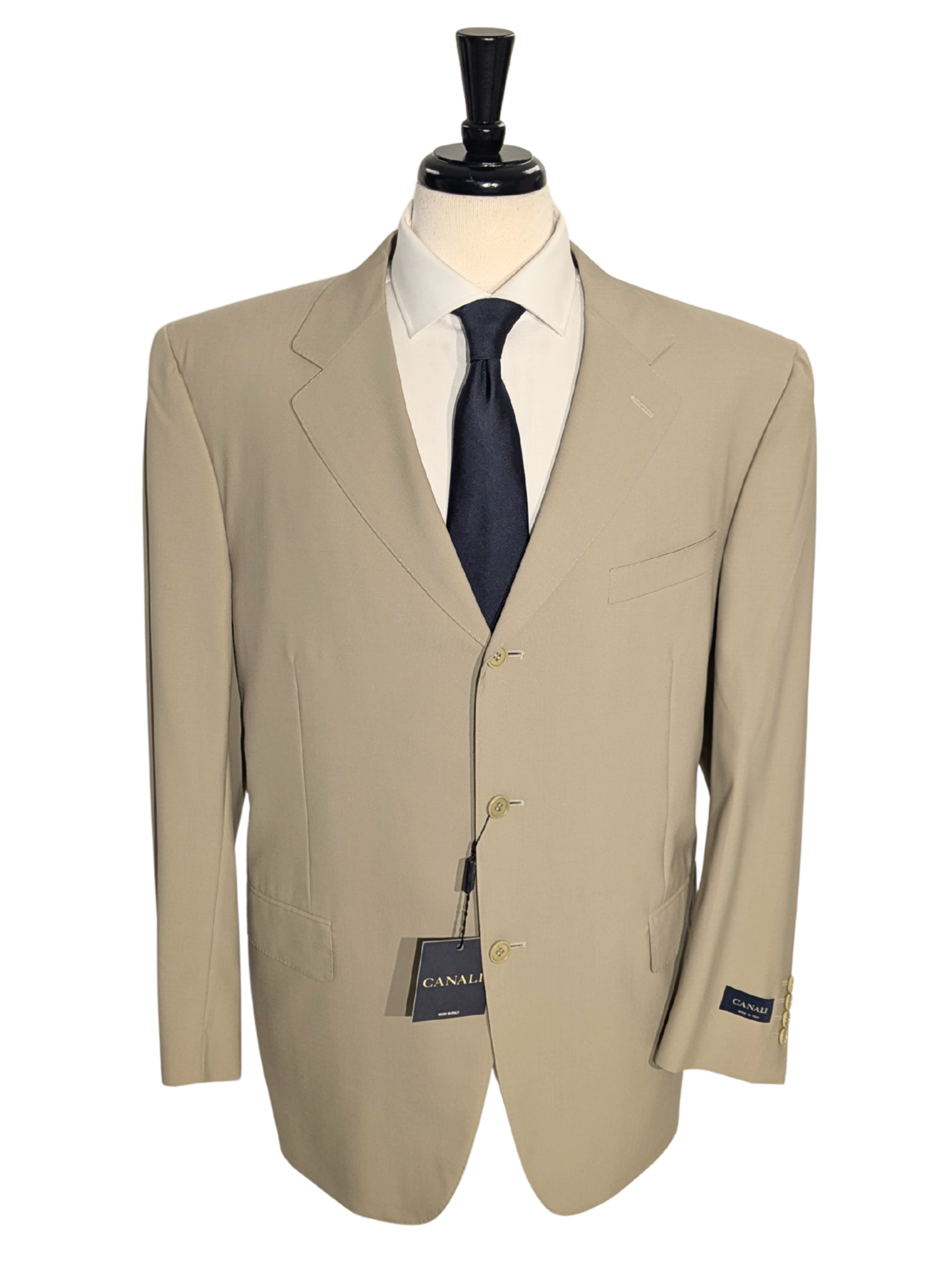 Canali Mens Solid Tan Notch Lapel Canvassed Classic Fit 3-Button Wool Suit - 46R