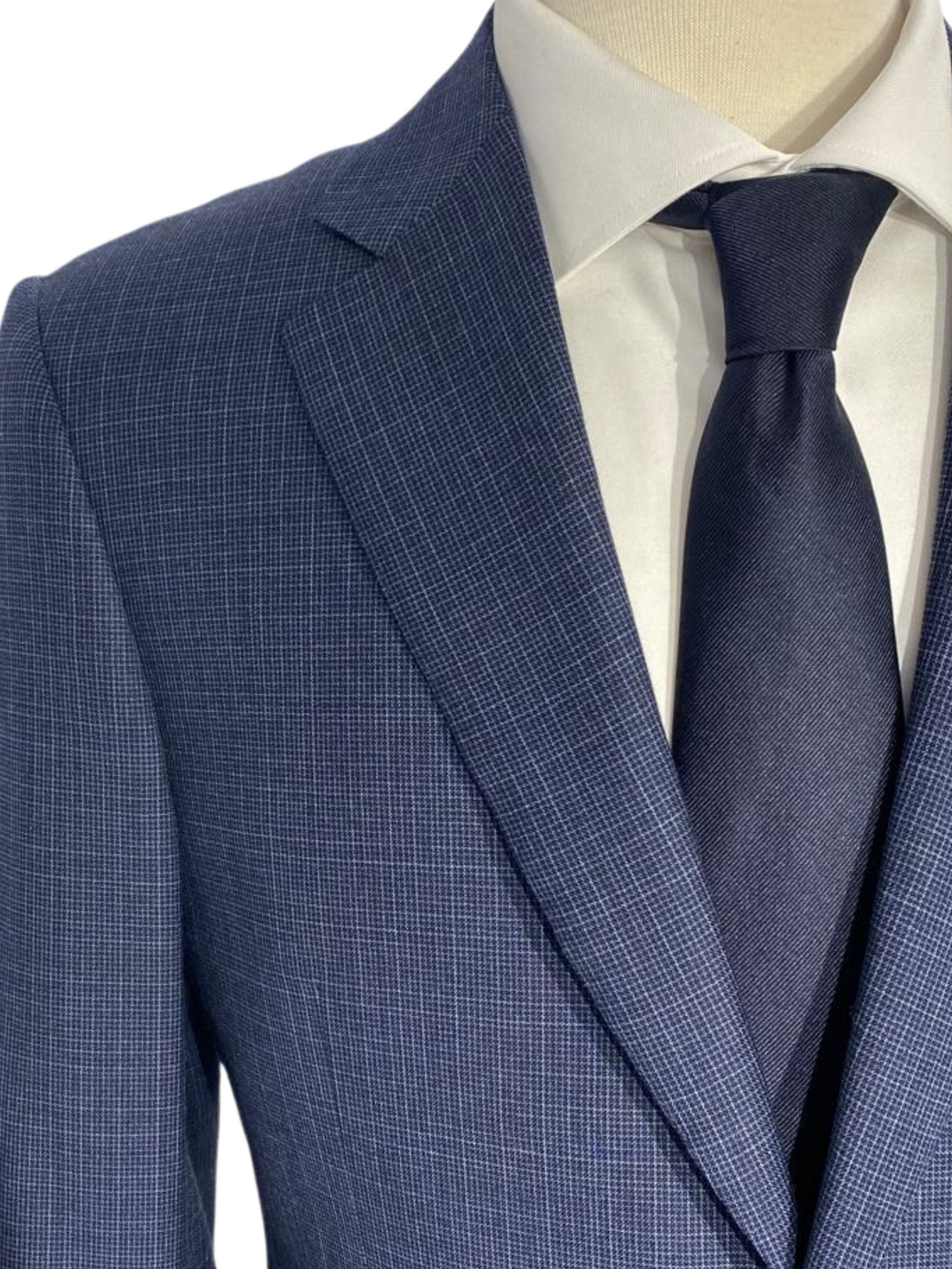 Canali Navy Blue Check Notch Lapel 100% Wool 2 Button Suit 38R