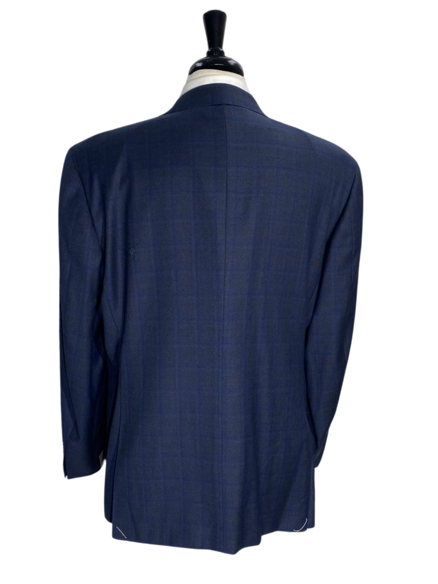Canali Navy Blue Plaid Notch Lapel Classic Fit 100% Wool 2 Button Suit 48L