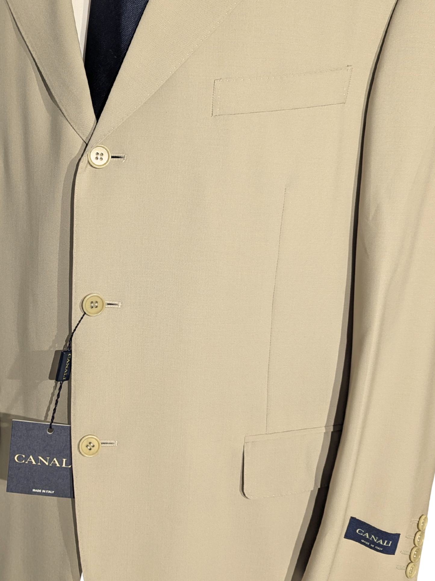 Canali Mens Solid Tan Notch Lapel Canvassed Classic Fit 3-Button Wool Suit - 46R
