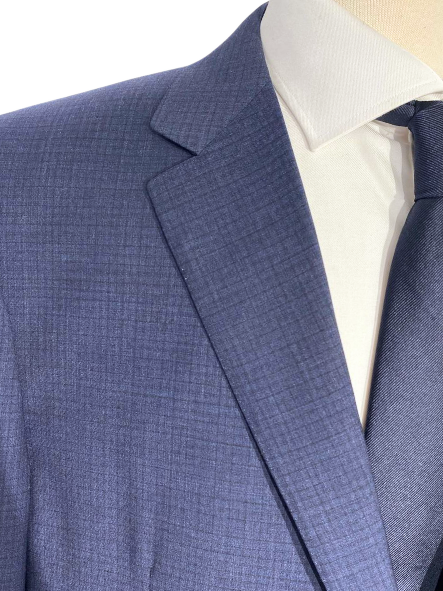 Canali Navy Blue Tonal Plaid Notch Lapel 100% Wool 2 Button Suit 48L