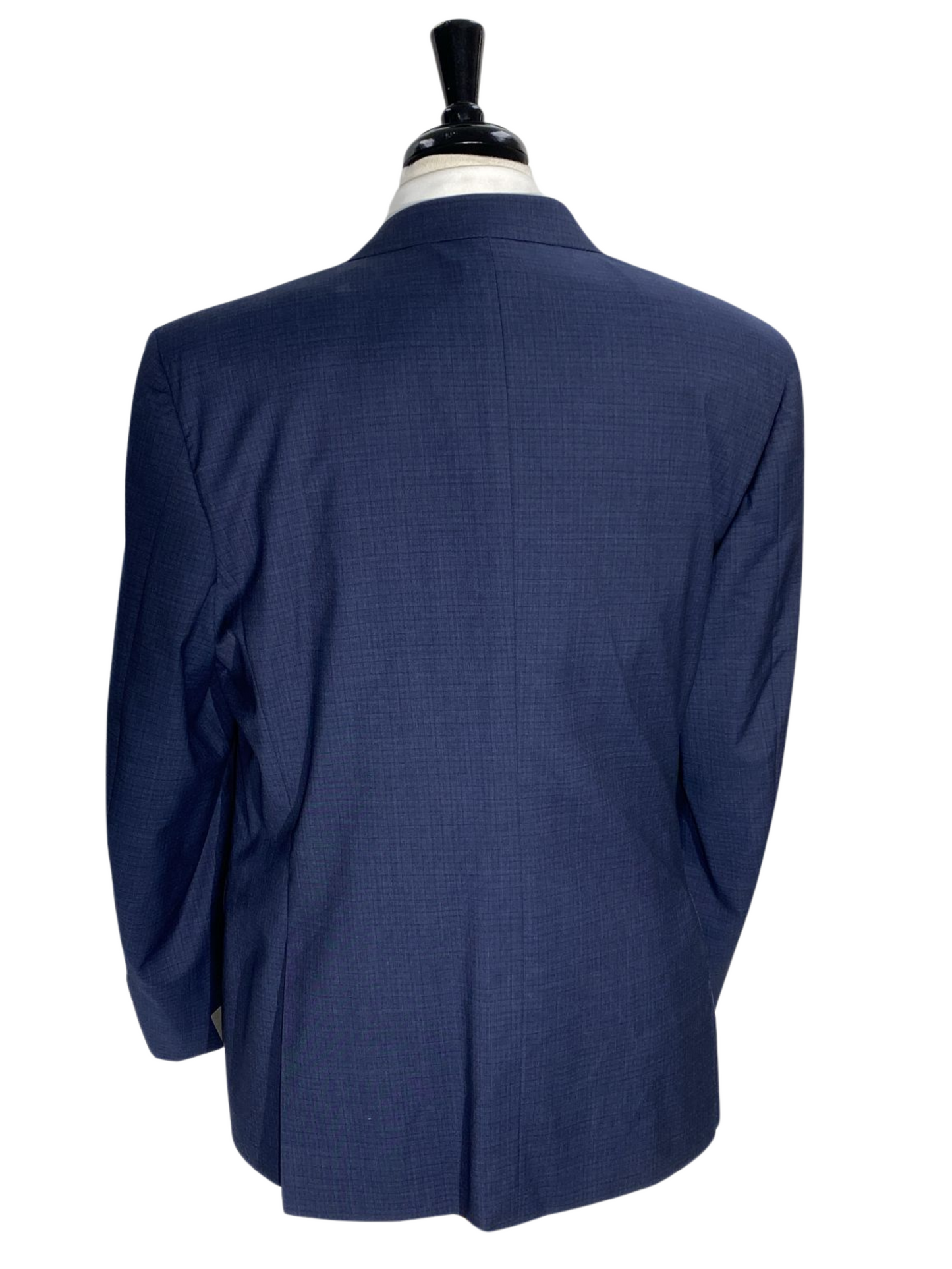 Canali Navy Blue Tonal Plaid Notch Lapel 100% Wool 2 Button Suit 48L