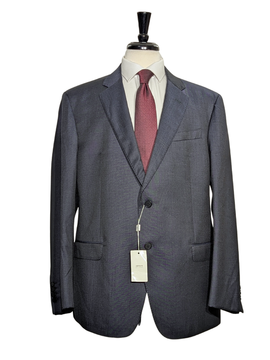 Armani Collezioni G-Line Textured Navy Blue Slim Fit 2-Button Wool Suit - 48R