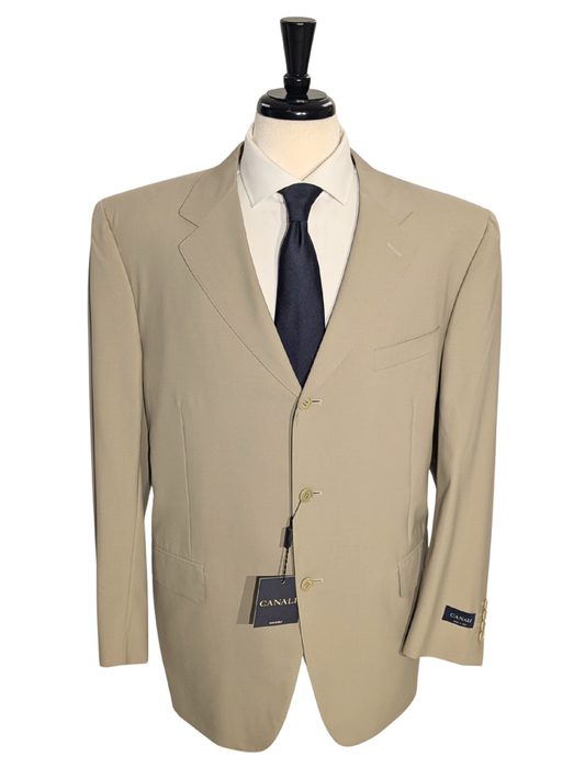 Canali Mens Solid Tan Notch Lapel Canvassed Classic Fit 3-Button Wool Suit - 46R