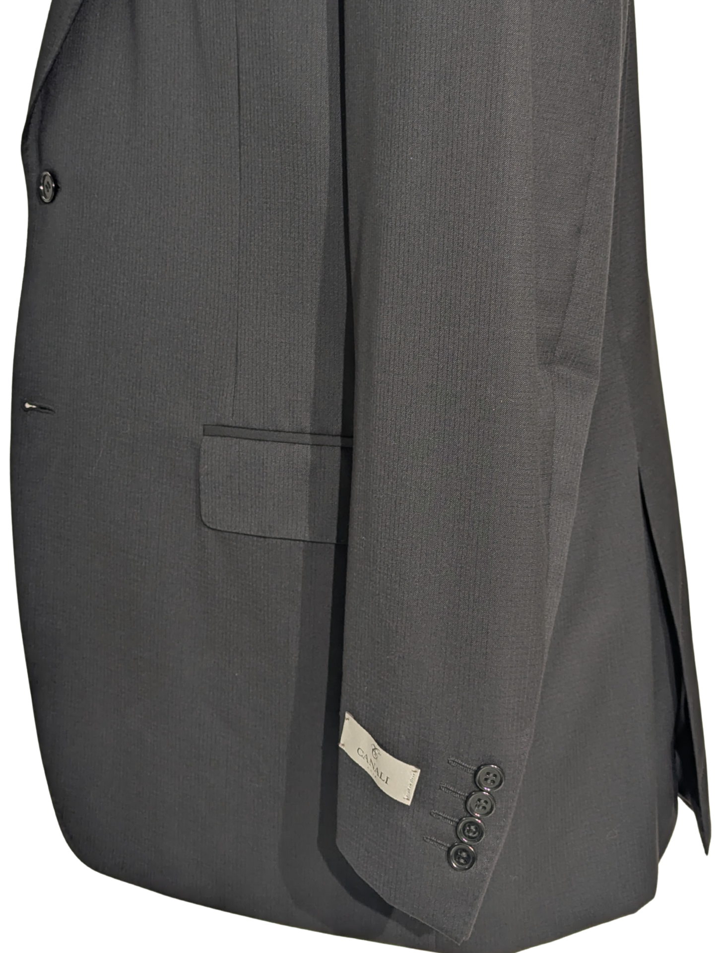 Canali Black Tonal Micro Check 100% Wool Suit 48L