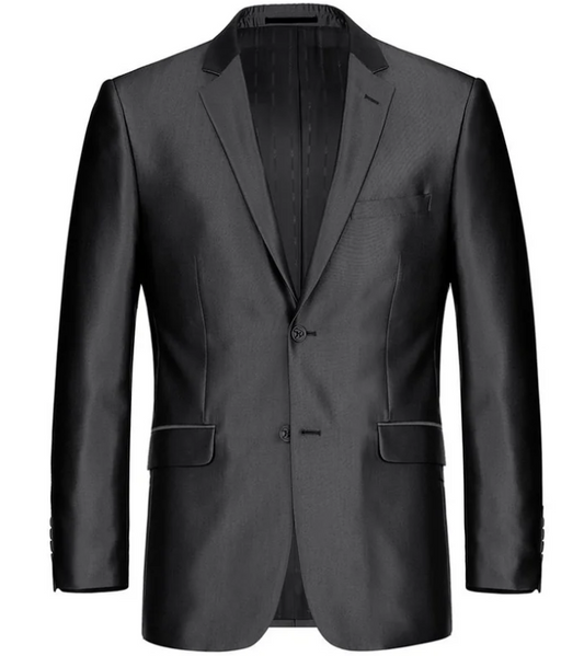 Raphael Men’s Black Sharkskin Classic Fit Notch Lapels Two Button Blazer